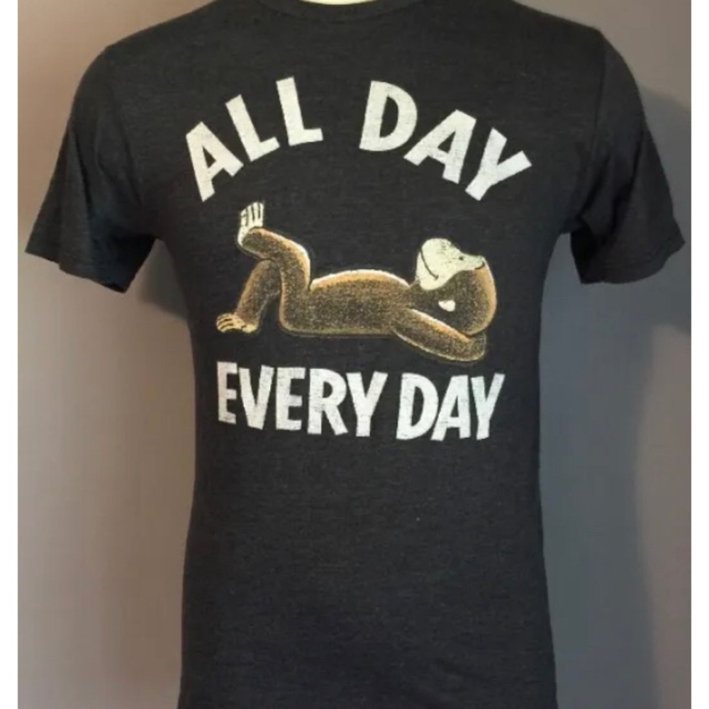Curious George Mens T Shirt Crew Neck  "ALL DAY EVERY DAY" Gray Size S